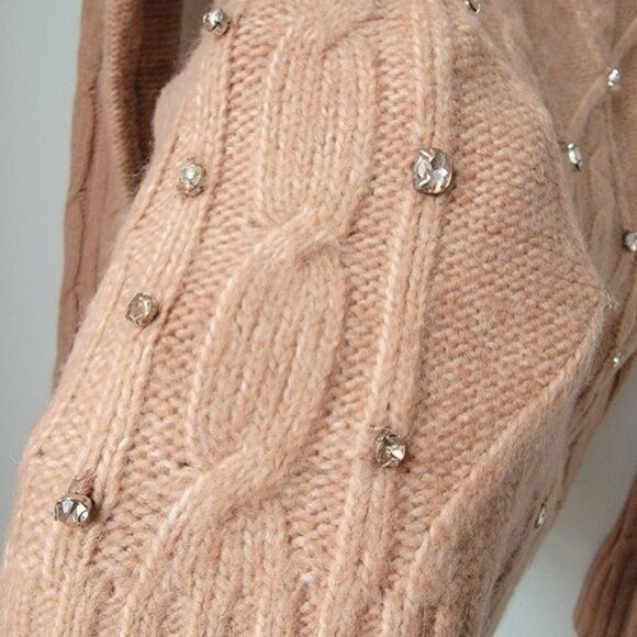 A New Day Cable Knit Embellished Crew Neck Sweater Coral Pink Siz XS - Picture 6 of 10